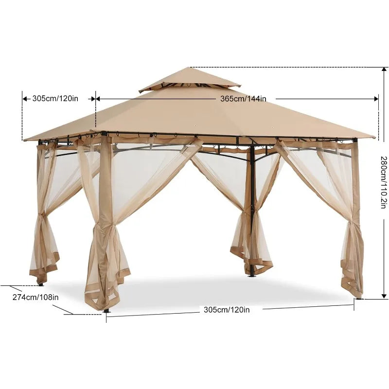 Sturdy Patio Gazebo 10 Ft x 12 Ft with Mosquito Netting