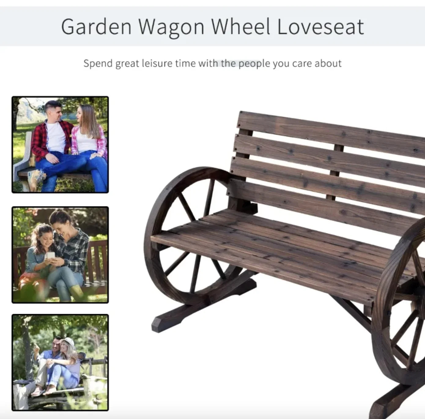 Rustic Wagon Wheel Wooden Bench