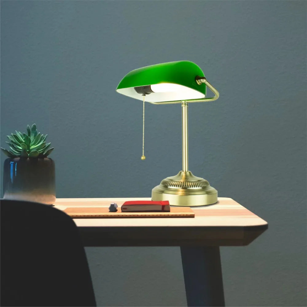 Antique Green Adjustable Energy-Efficient LED Bankers Desk Lamp