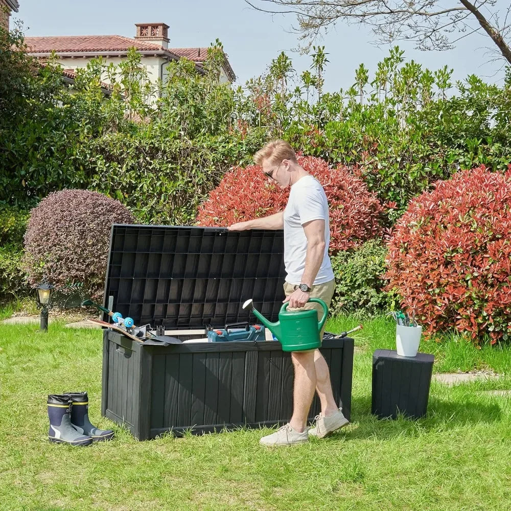 120 Gallon Outdoor Storage Deck Box Lockable (Black) Waterproof