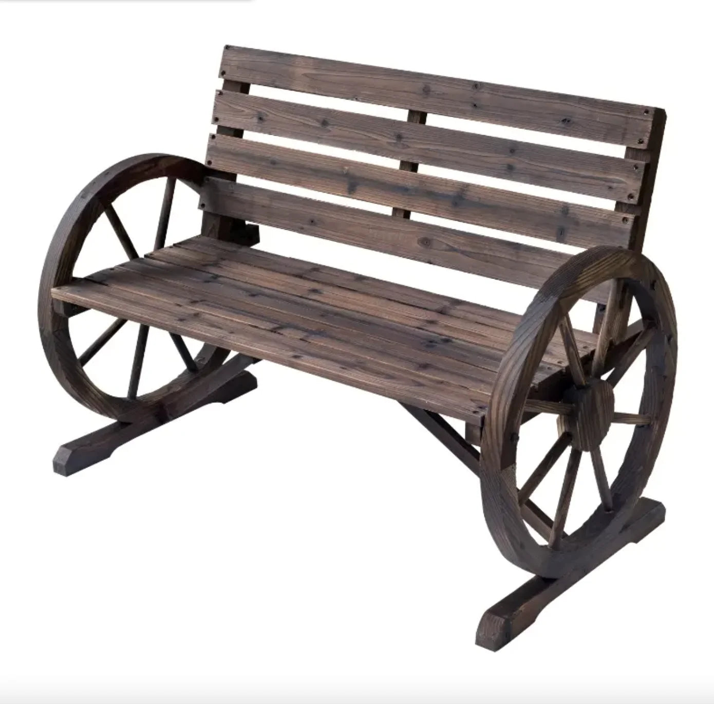 Rustic Wagon Wheel Wooden Bench