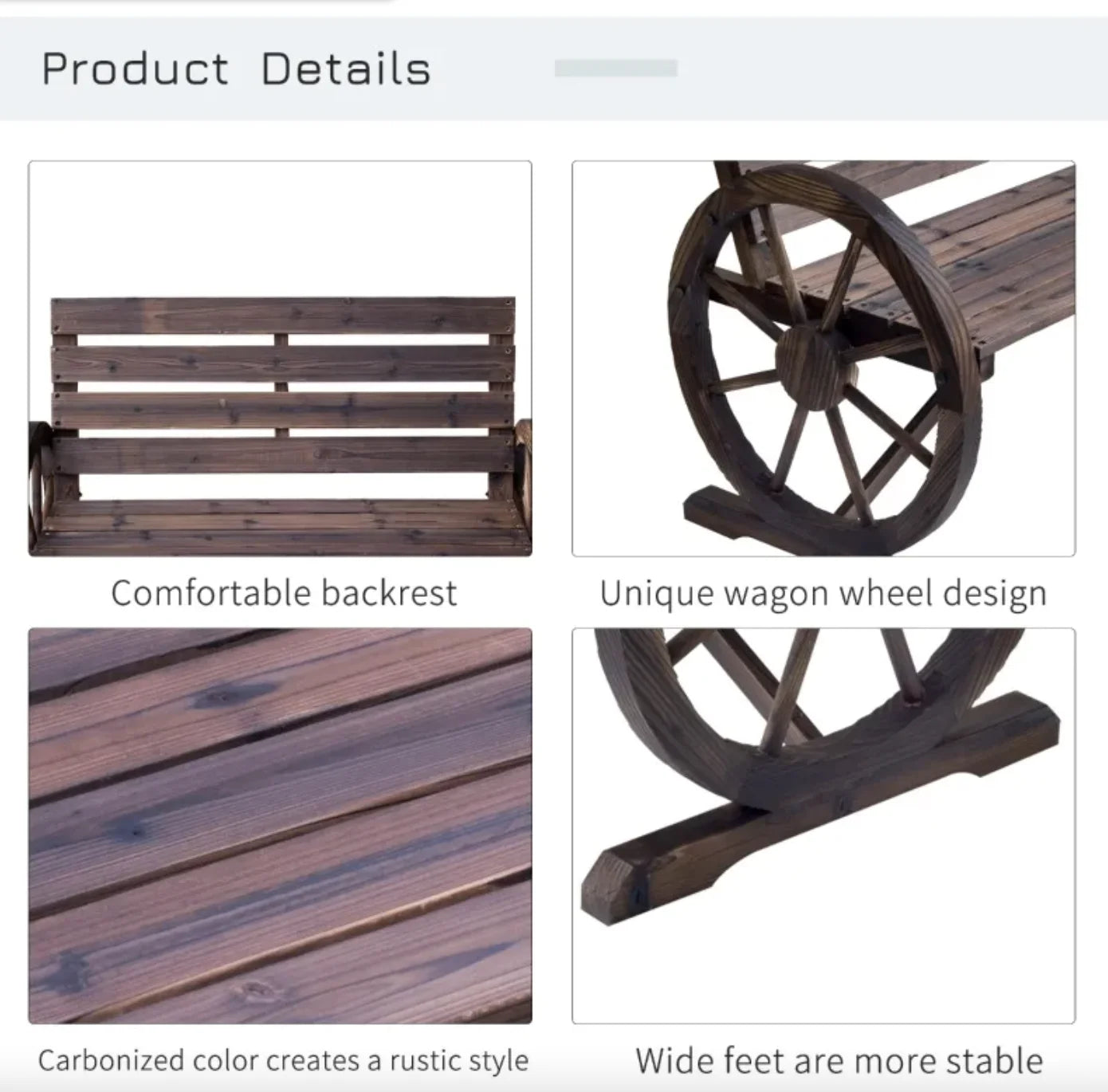 Rustic Wagon Wheel Wooden Bench