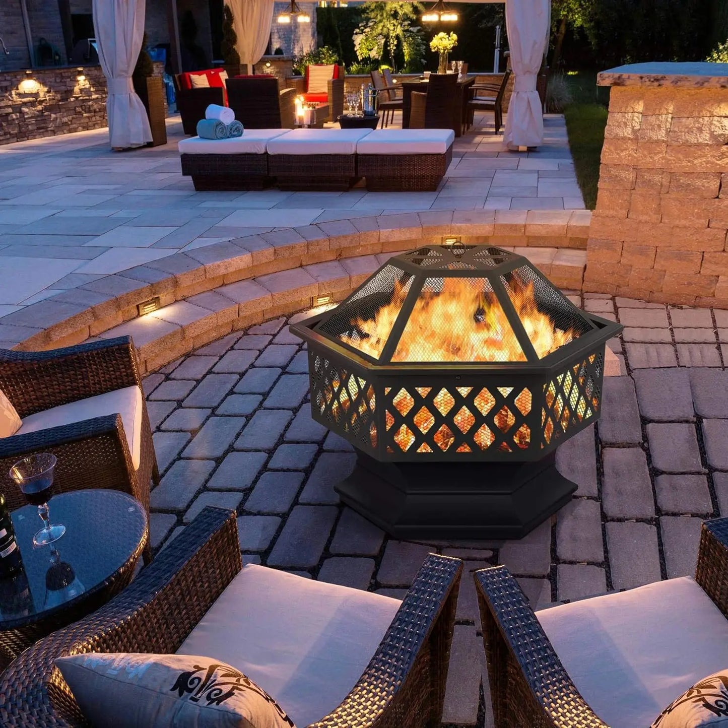 Fire Pit 24in Hex Shaped with Spark Screen&Poker