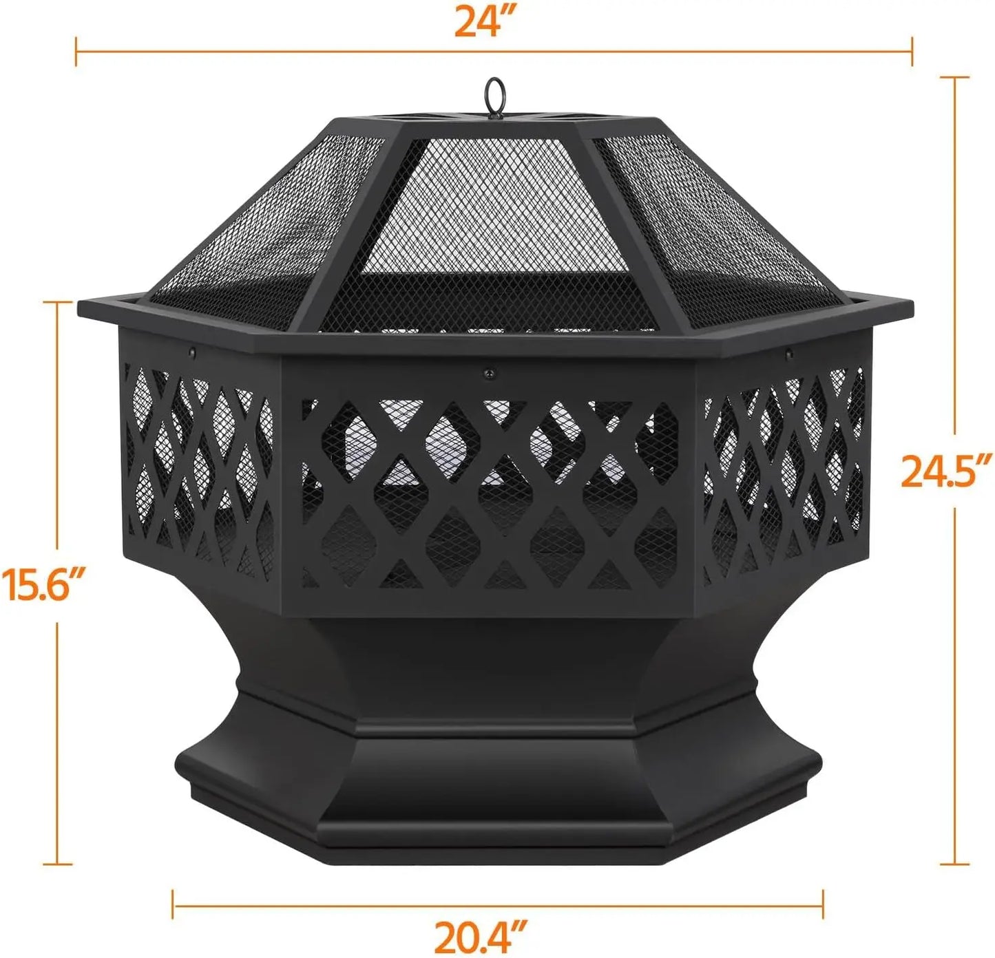 Fire Pit 24in Hex Shaped with Spark Screen&Poker