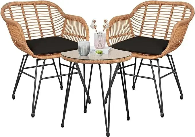 3 Piece Outdoor Wicker Conversation Bistro Set