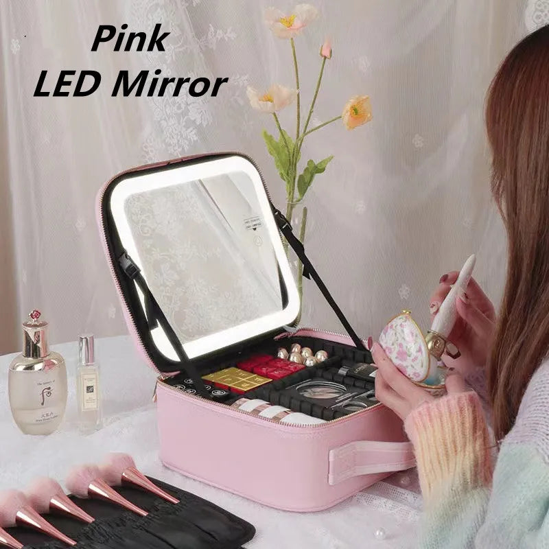 Women LED Light Cosmetic Bag  Mirror