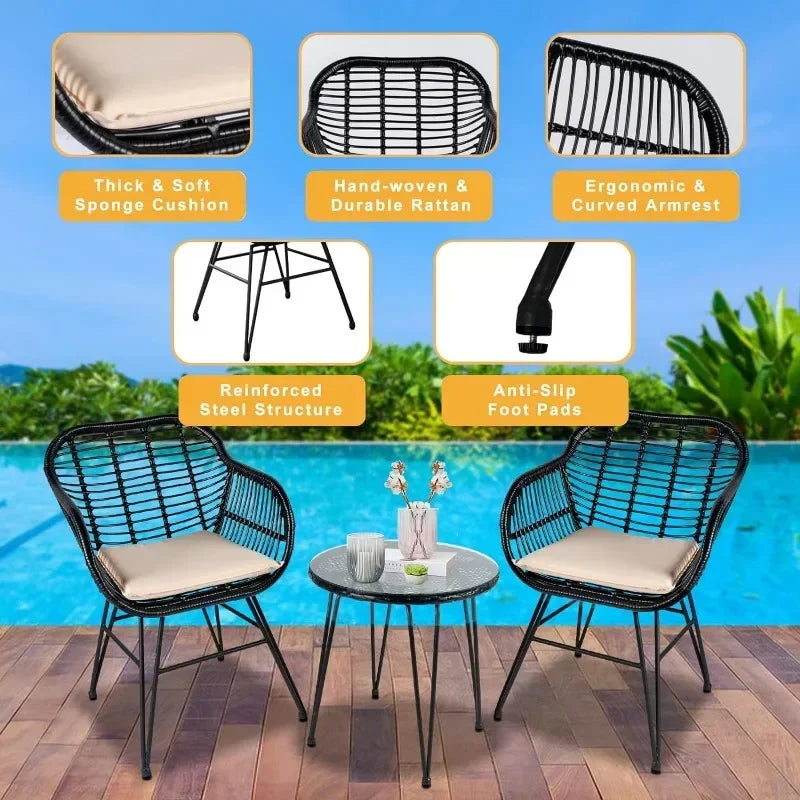 3 Piece Outdoor Wicker Conversation Bistro Set