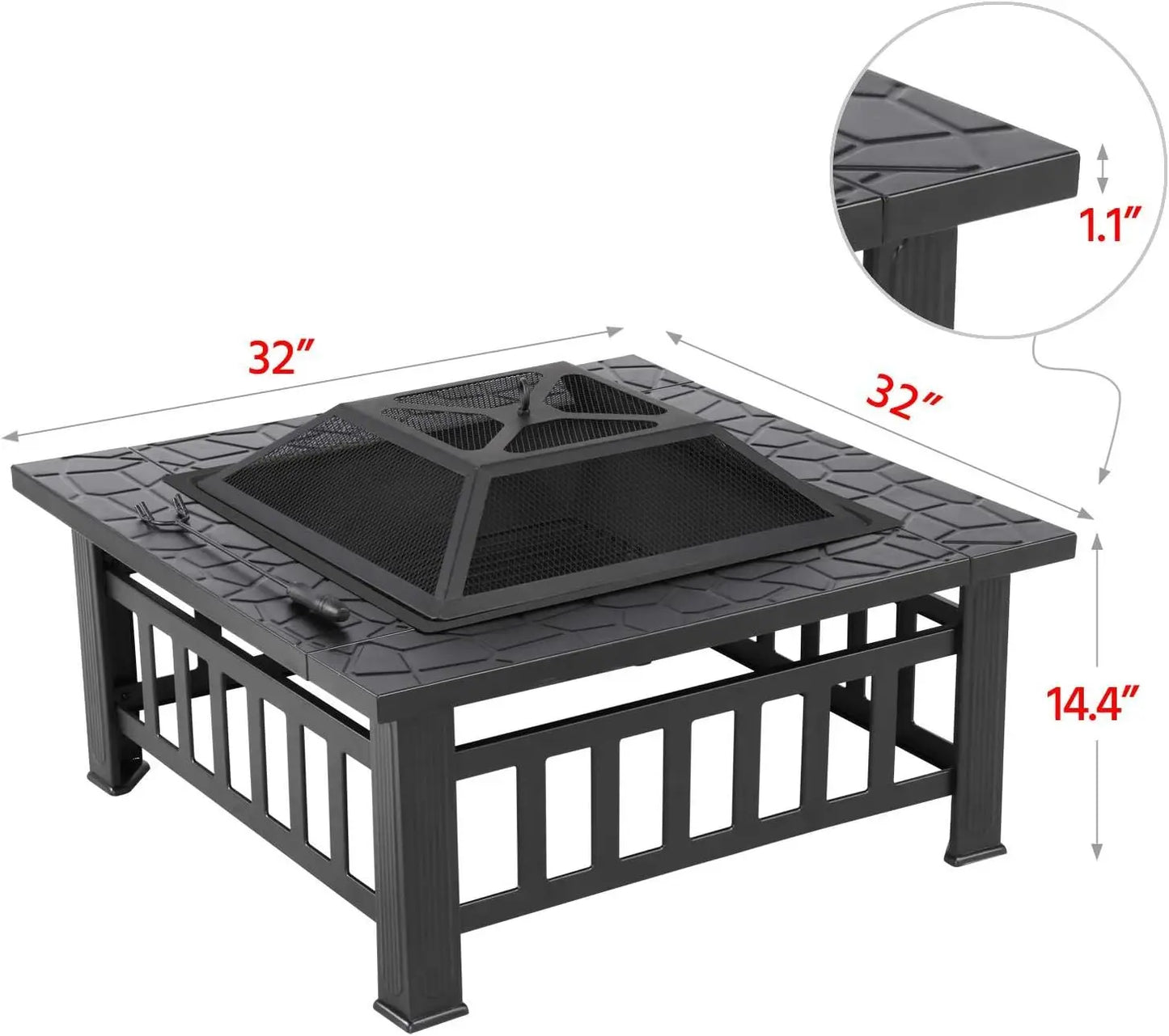 Multifunctional Fire Pit Table 32in