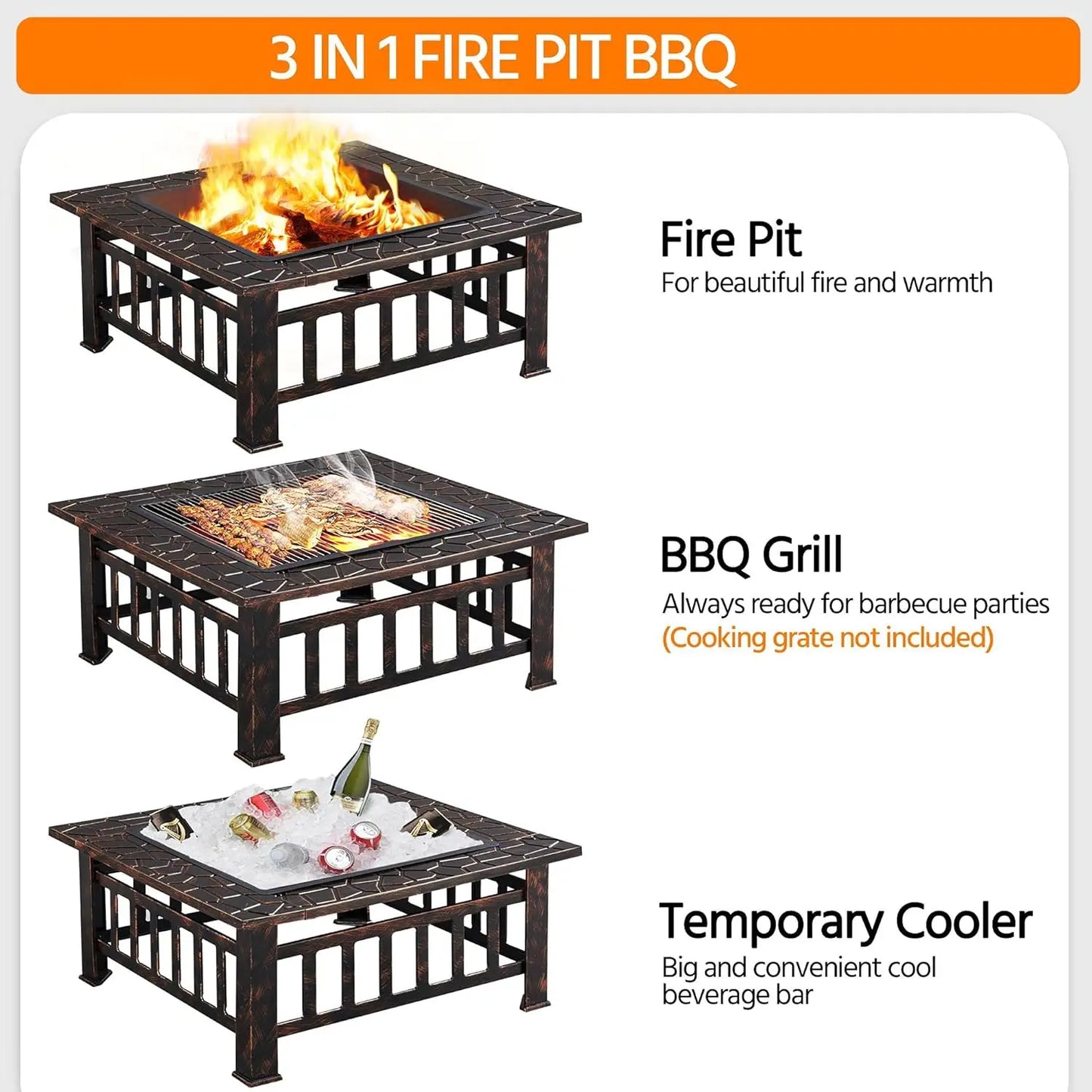 Multifunctional Fire Pit Table 32in