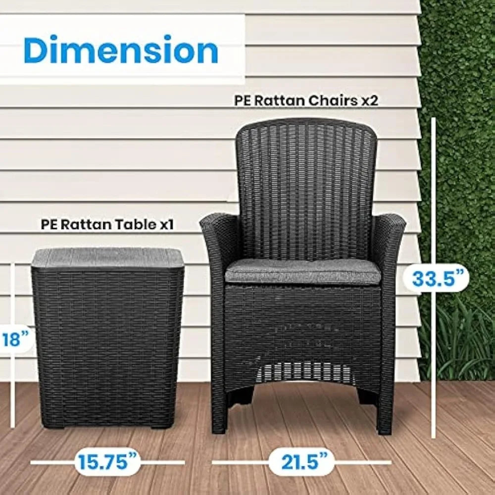 Patio Porch Furniture 3 Piece Rattan Wicker