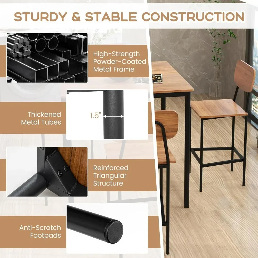 5-Piece Dining Table Set W/Counter Height Table & 4 Bar Stools