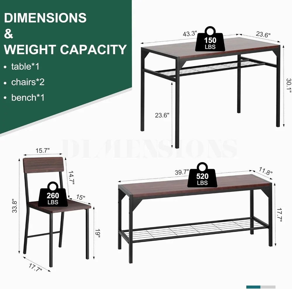 Table Set for 4, Kitchen Table Set with Bench and Chairs