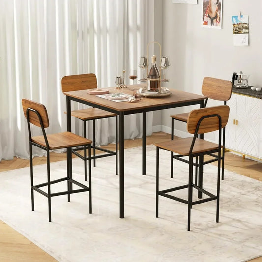 5-Piece Dining Table Set W/Counter Height Table & 4 Bar Stools