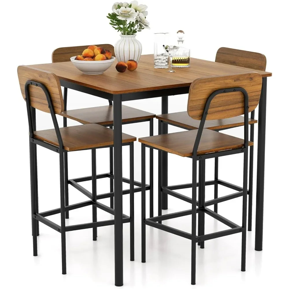 5-Piece Dining Table Set W/Counter Height Table & 4 Bar Stools