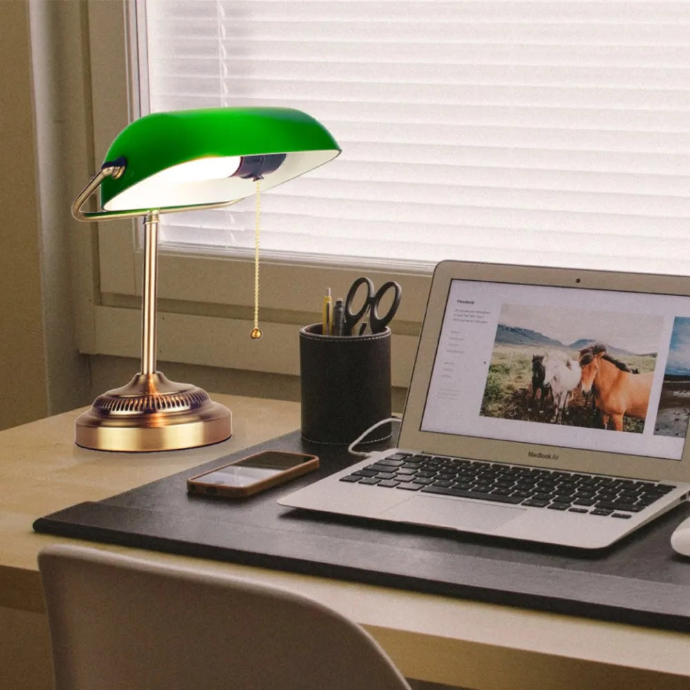 Antique Green Adjustable Energy-Efficient LED Bankers Desk Lamp