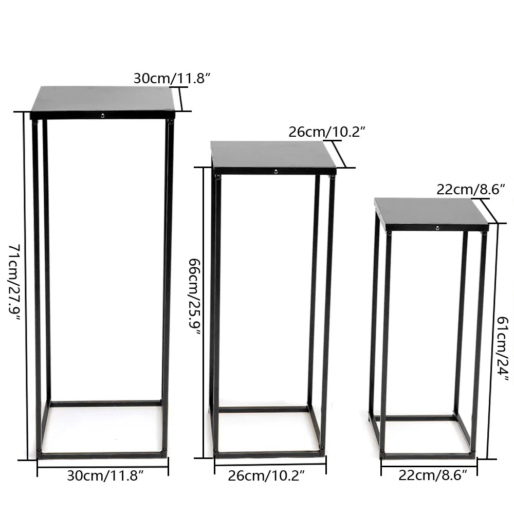 3Pcs Metal Black High Square Rack