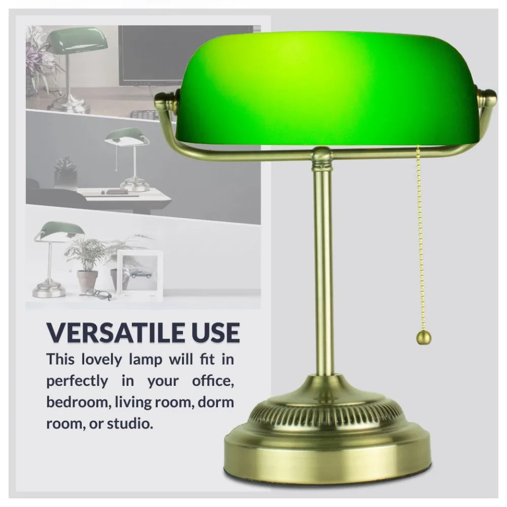 Antique Green Adjustable Energy-Efficient LED Bankers Desk Lamp