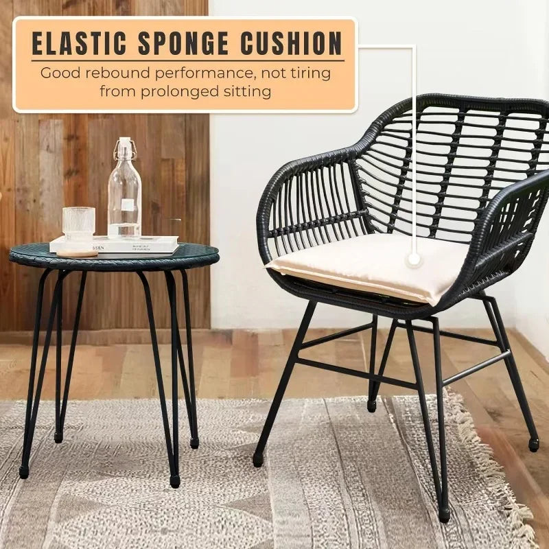 3 Piece Outdoor Wicker Conversation Bistro Set