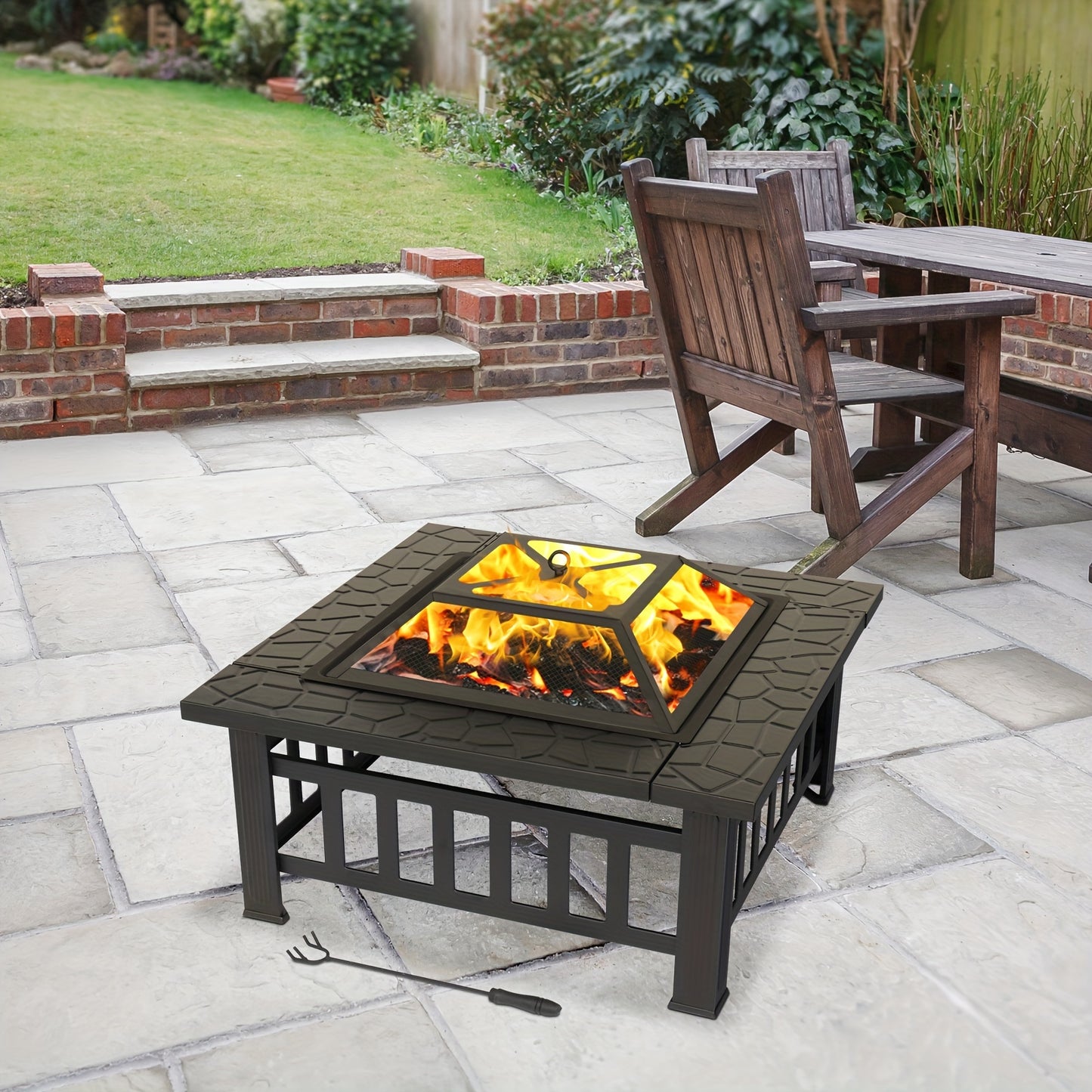 1pc Rectangle Metal Fire Pit Table