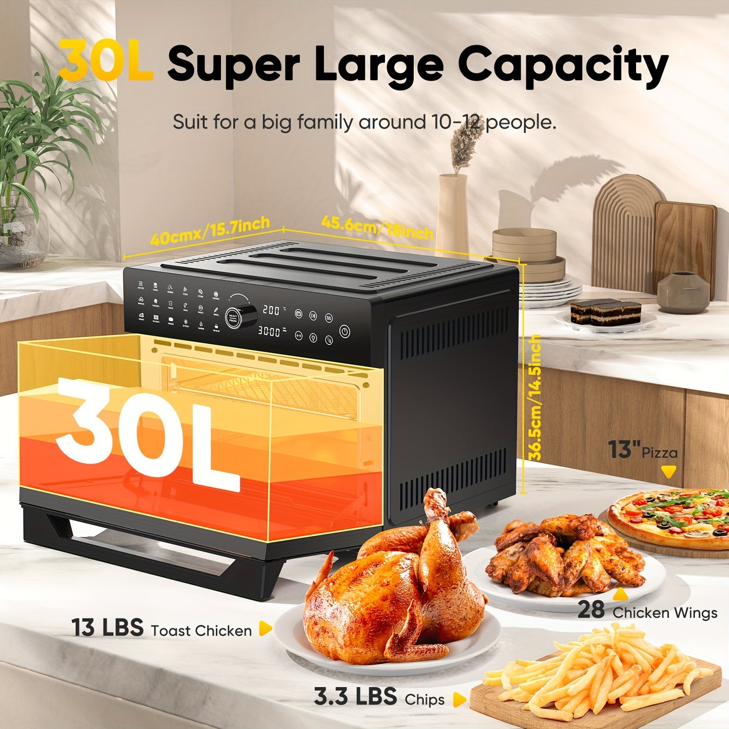 32QT Extra Large Rotisserie Oven - 20-in-1 Double-Rack Air Fryer