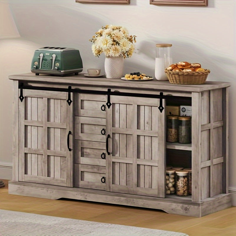 Farmhouse Kitchen Buffet Storage Cabinet with Doors & Drawers