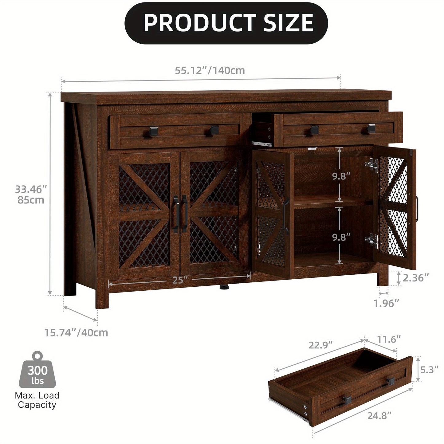 Adjustable Shelves Sideboard Buffet Cabinet with Drawers and Doors