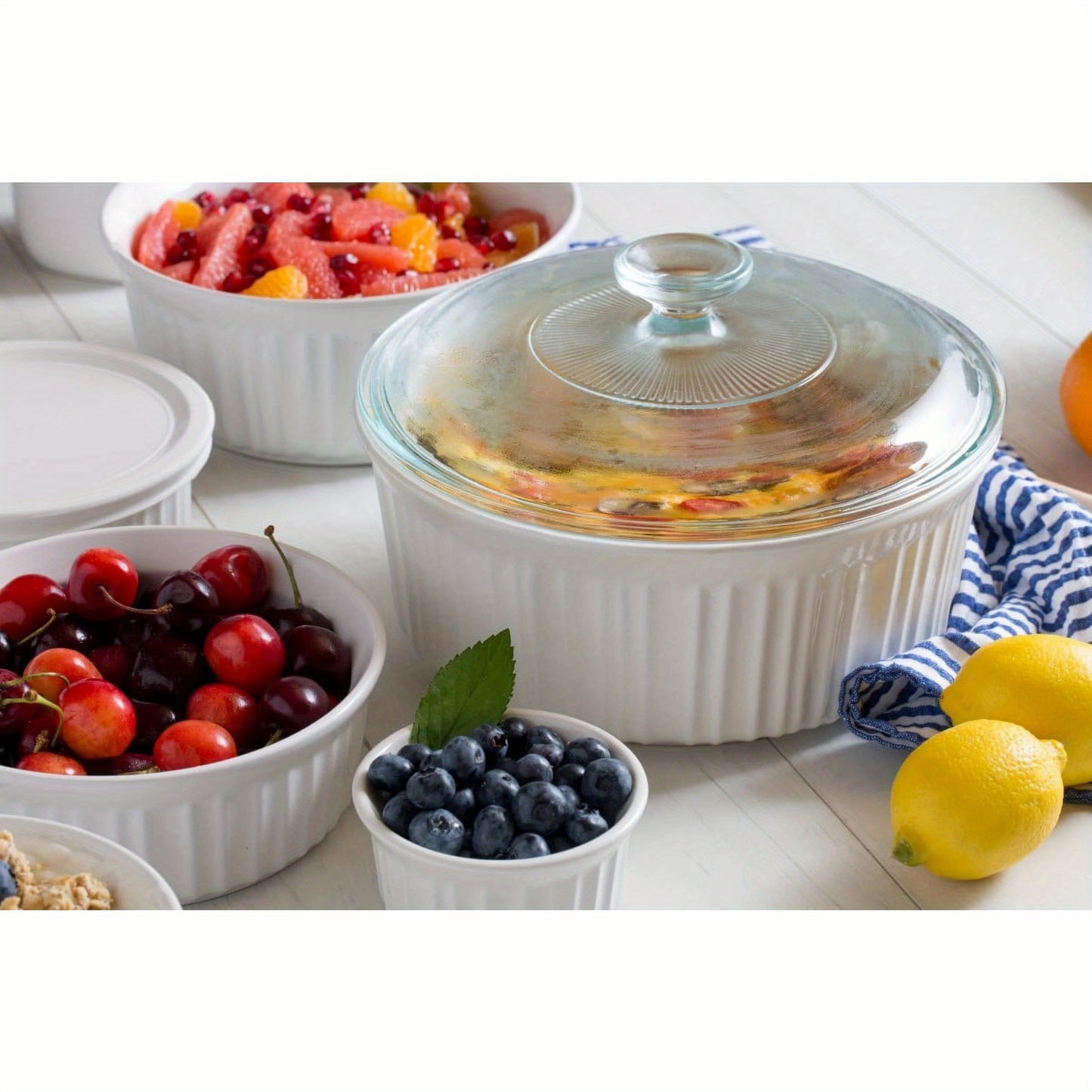 8pcs Ceramic Casserole Dish Set with Glass and Plastic Lids