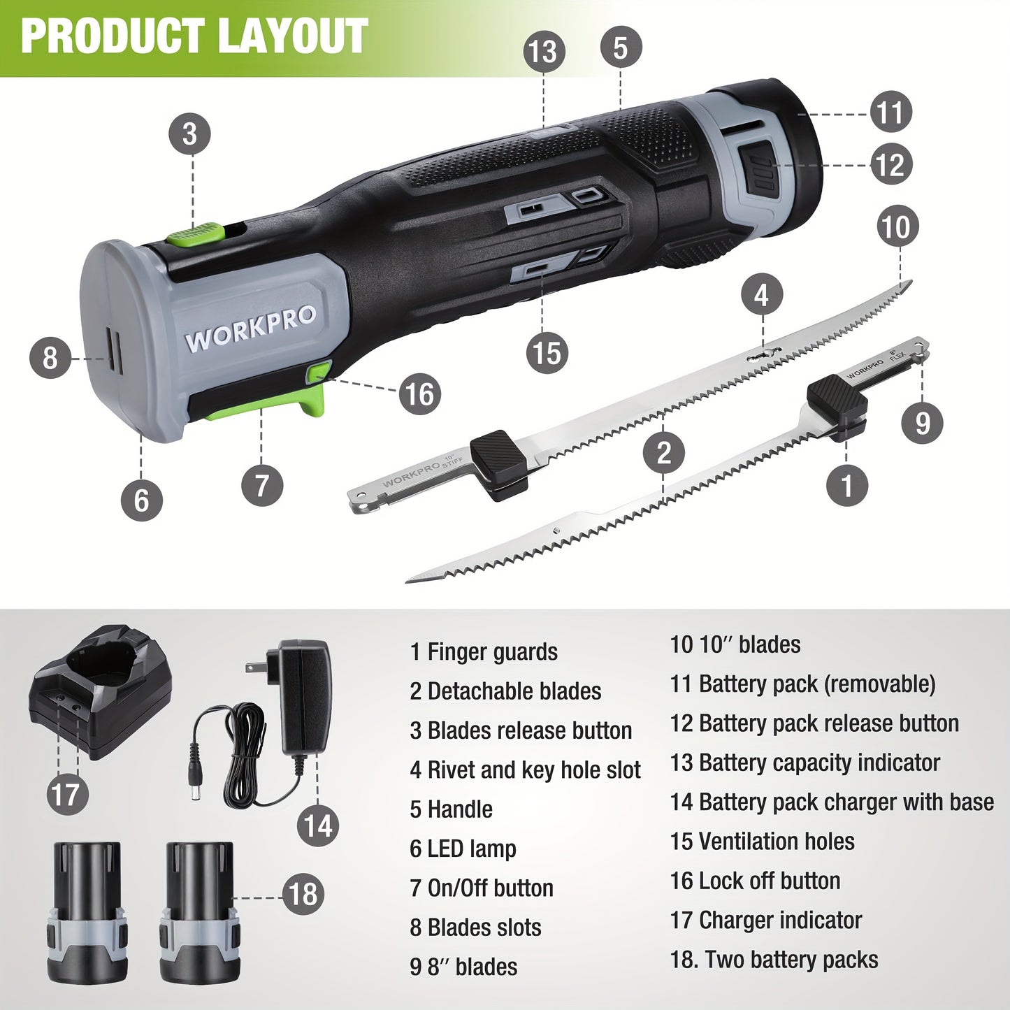 12V Cordless Electric Fillet Knife With 8'' And 10'' Razor-Sharp Blades