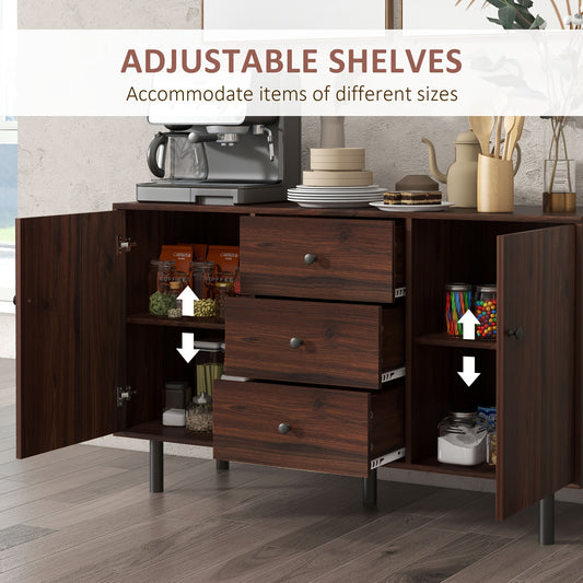 Buffet Cabinet, With 2 Cupboards, 3 Drawers And Adjustable Shelves