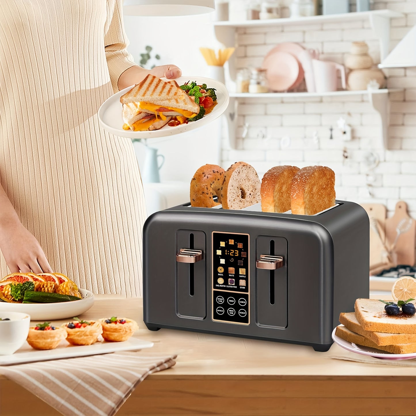 Toaster 4 Slice, Stainless Toaster LCD Display & Touch Button