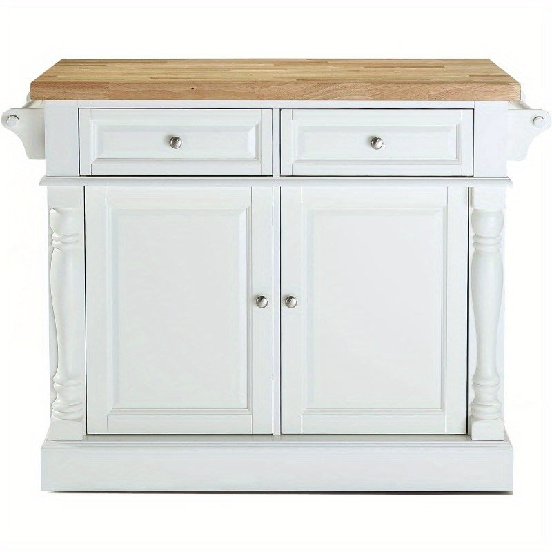 1pc Classic White Oxford Butcher Block Kitchen Island with Microwave Stand