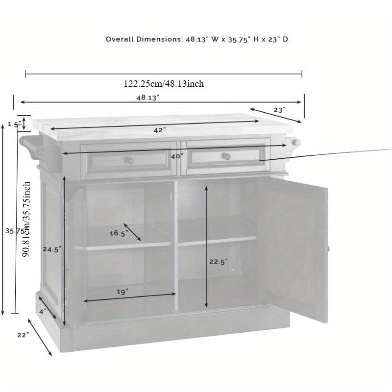 1pc Classic White Oxford Butcher Block Kitchen Island with Microwave Stand