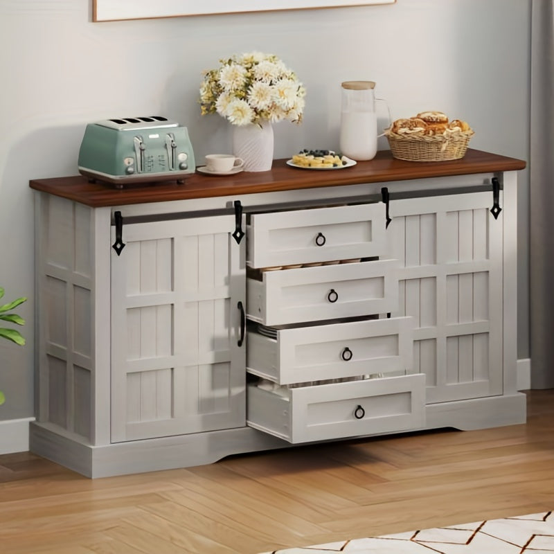 Farmhouse Kitchen Buffet Storage Cabinet with Doors & Drawers